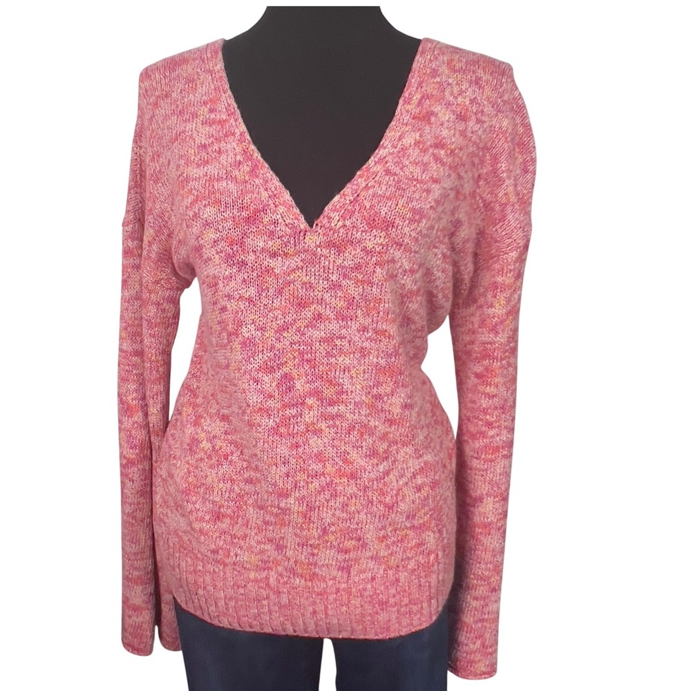 J.Crew Womens V Neck Sweater Marled‎ Primrose Cotton Blend Size S Flare Sleeves